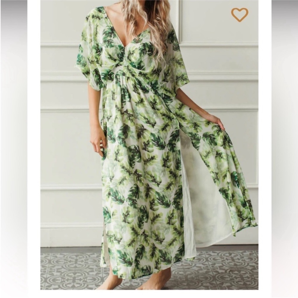 Buddy Love Evelyn Maui Maxi Dress Green Palm Print Size XS Flowy Garden Fairy - Picture 10 of 14